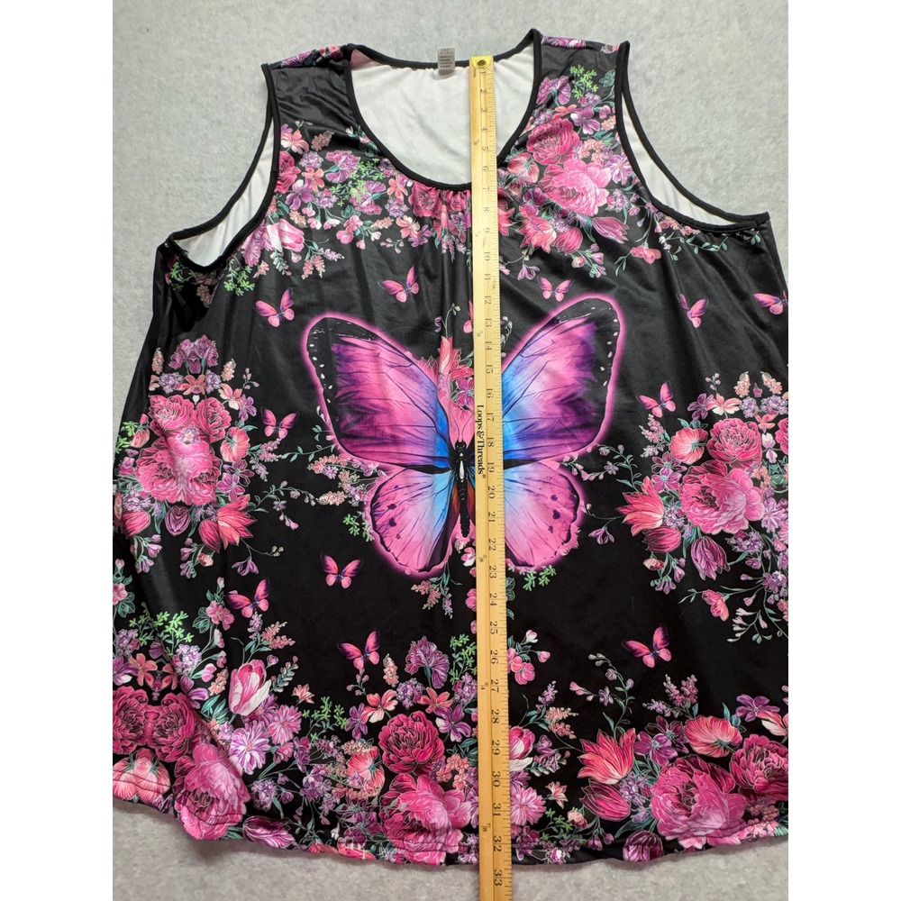 Chaos Monkey 7XL Butterfly Floral Tank Top Black Pink Sleeveless Plus Size - Picture 6 of 11